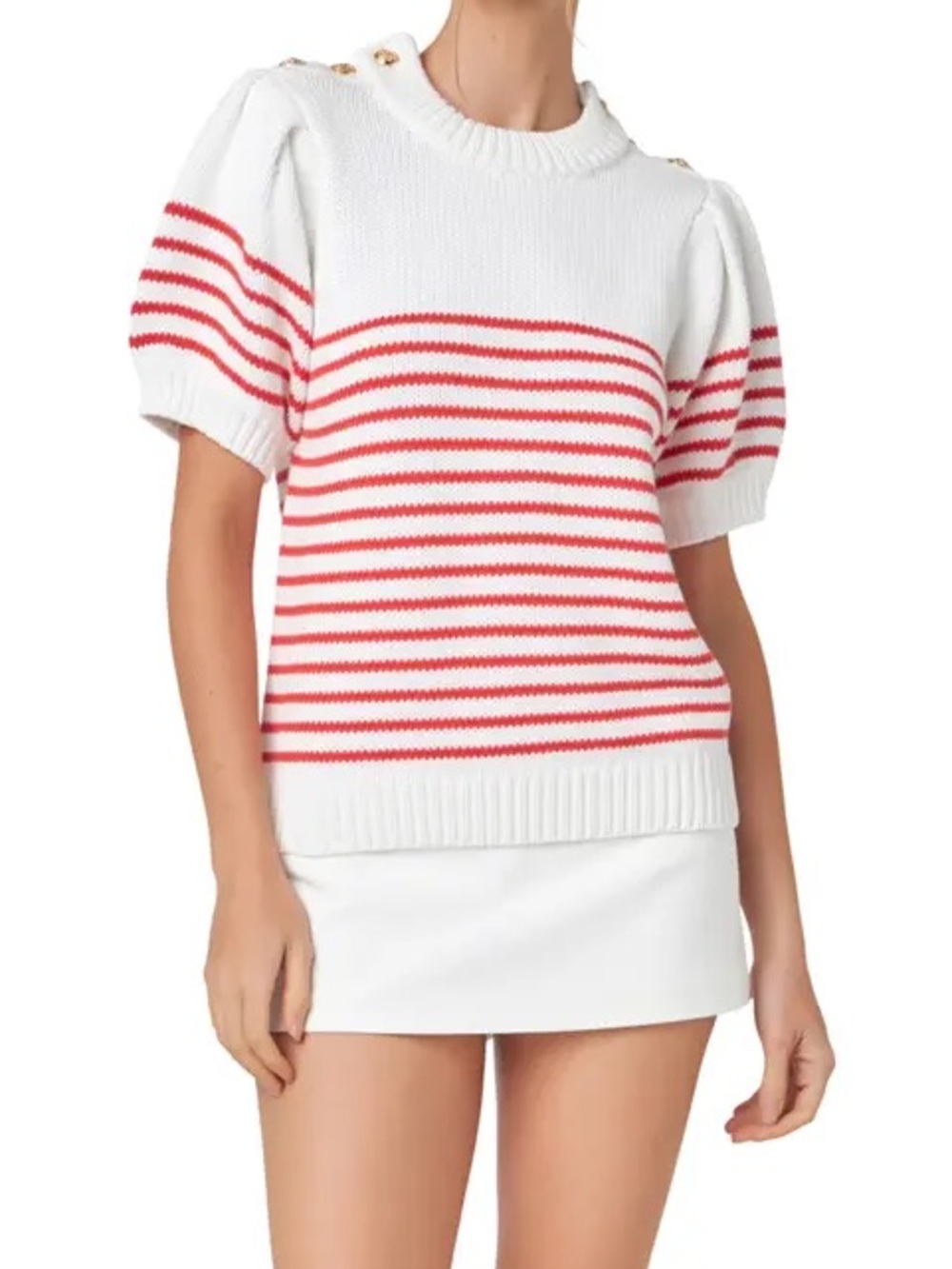 ❤️ NWT English Factory Red & White Striped Puff Sleeve Sweater Size Large‎